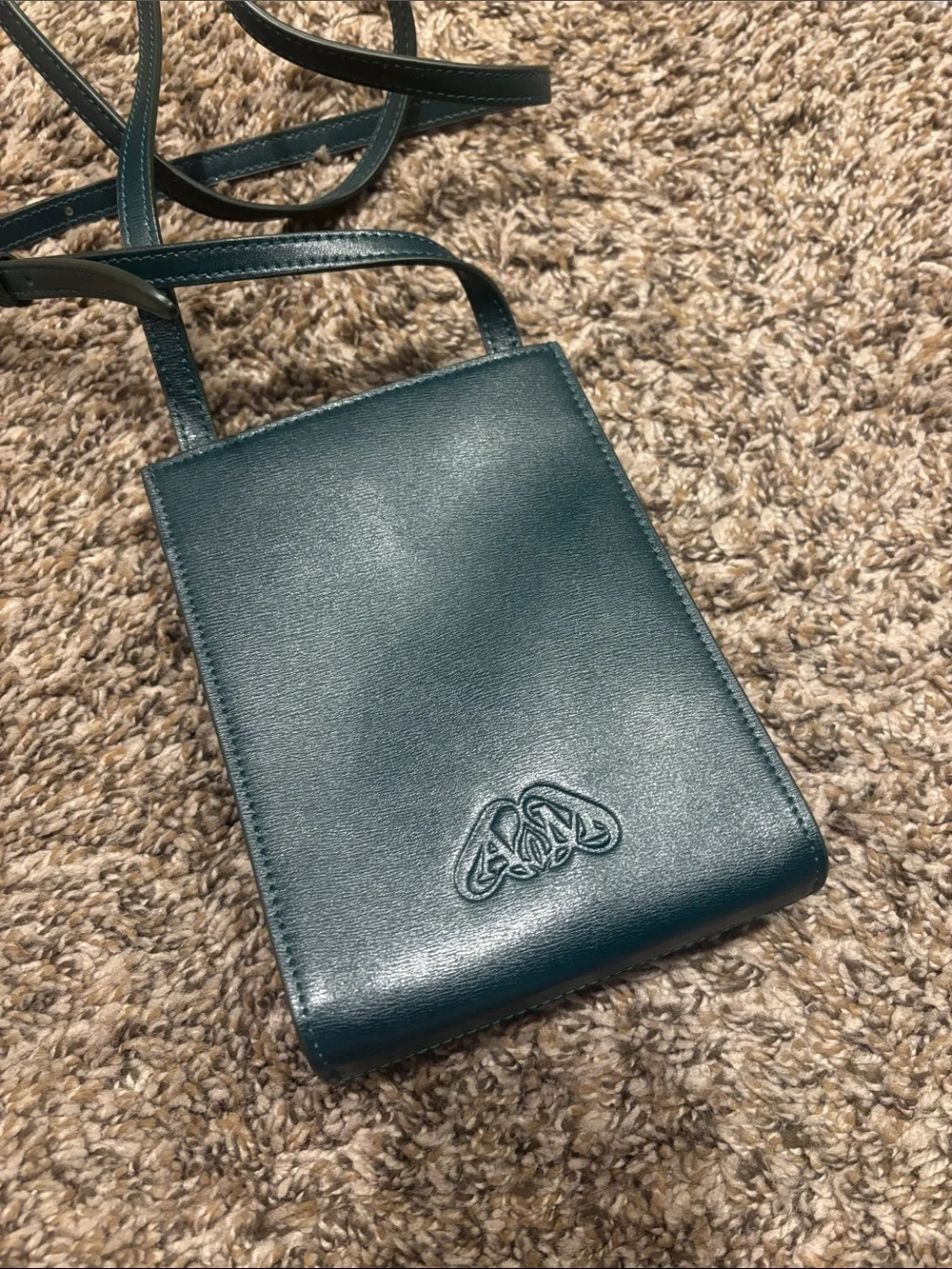Alexander McQueen Teal Green Leather Crossbody Bag with Gold Logo